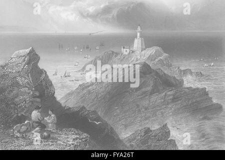 La Baie de Swansea : Phare Mumbles ; Bartlett ; Handy, antique print 1842 Banque D'Images