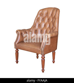 Fauteuil en cuir marron Vintage isolated Banque D'Images