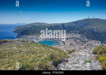 Vue sur la ville et le port de Pothia, Kalymnos, Grèce Banque D'Images