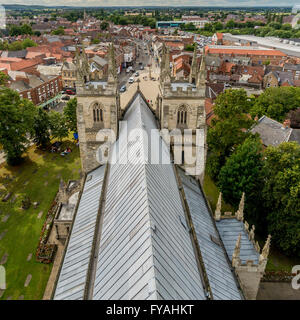 Vue sur l'abbaye de Selby Toit, North Yorkshire, UK. Banque D'Images