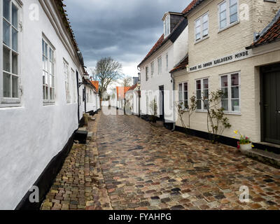 Maisons sur les rues pavées à Ribe au Danemark Banque D'Images