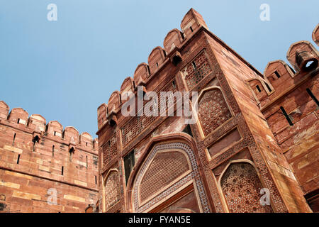 Tour, Fort d'Agra, alias Fort Rouge, Agra, Uttar Pradesh, Inde Banque D'Images
