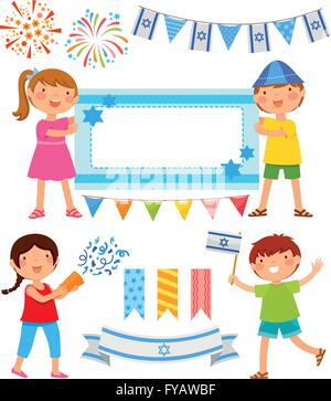 Pour définir l'indépendance d'Israël jour - enfants, drapeaux et bannières Illustration de Vecteur