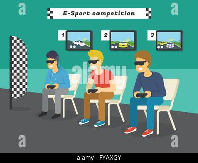 L'e-sport race concurrence avec des lunettes de réalité virtuelle Illustration de Vecteur