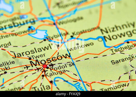 Moscou, capitale de la Russie sur la carte du monde Banque D'Images