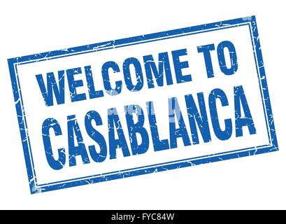 Casablanca blue square bienvenue grunge stamp isolés Illustration de Vecteur