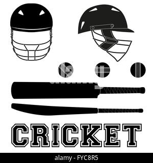 Symboles de cricket. Style plat Illustration de Vecteur