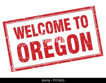 Oregon carré rouge grunge stamp isolés bienvenue Illustration de Vecteur