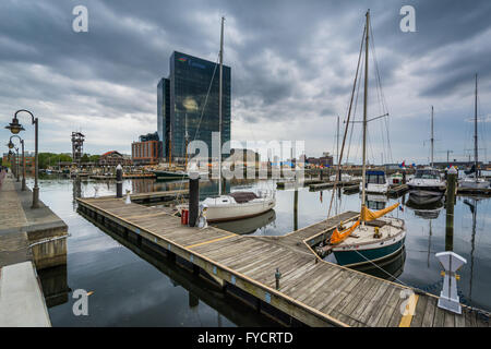 Bâtiment moderne et marina à Harbour East, Baltimore, Maryland. Banque D'Images