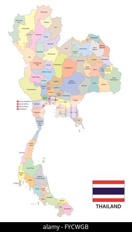 Vecteur de l'administration carte du royaume de Thaïlande avec drapeau Illustration de Vecteur