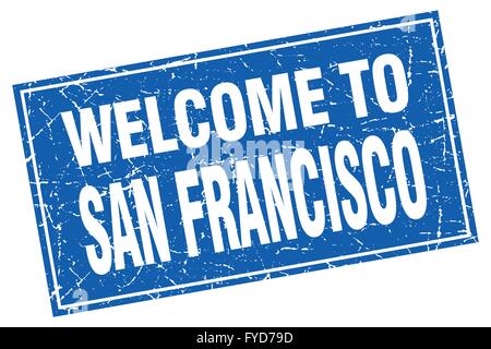 San Francisco blue square bienvenue à grunge stamp Illustration de Vecteur