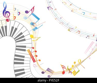 Les éléments de conception de la musique avec le personnel clé, clavier de piano et les notes dans les couleurs transparentes de gradient. Creative Design élégant avec ombres et isolé sur blanc. Vector Illustration. Illustration de Vecteur