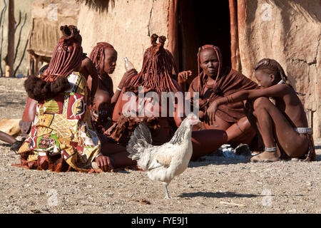 Les himbas sont un peuple nomade de la Namibie. Ils se parer avec cuir et anneaux en laiton et enduire la peau avec une pâte faite de beurre et de bois rouge, la Namibie. Banque D'Images