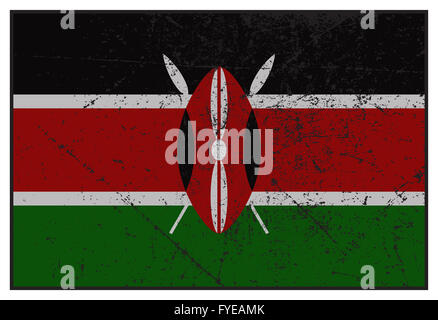 Un grunged drapeau Kenya isolé sur fond blanc Banque D'Images