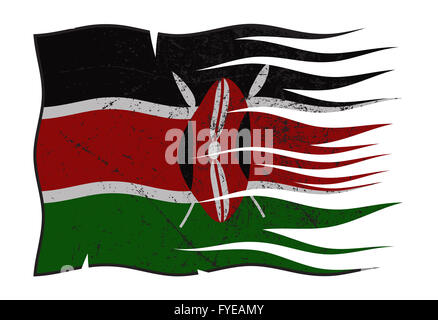 Un trait ondulé et grunged drapeau Kenya isolé sur fond blanc Banque D'Images