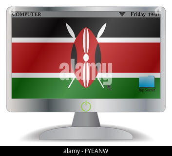 Kenya Un écran d'ordinateur avec un bouton sur l'isolé sur fond blanc Banque D'Images