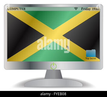 La Jamaïque un écran d'ordinateur avec un bouton sur l'isolé sur fond blanc Banque D'Images