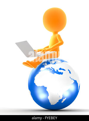 Homme assis sur l'or du monde entier, de l'ordinateur portable Banque D'Images