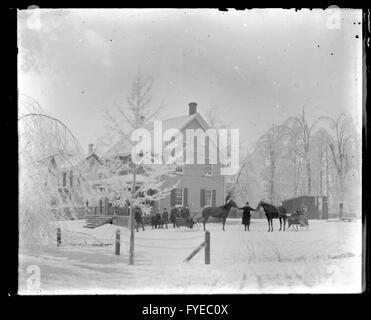 Photographie victorienne d'une maison à Fallston Maryland après une tempête de neige fondue Banque D'Images