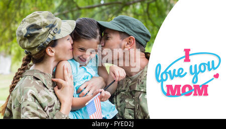 Image composite de l'armée de parents kissing fille Banque D'Images