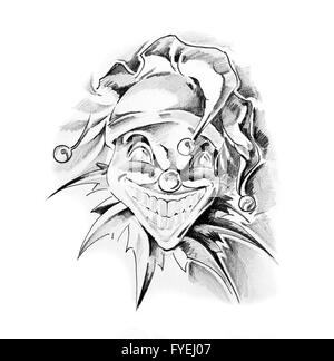 Croquis de l'art du tatouage, clown joker Banque D'Images