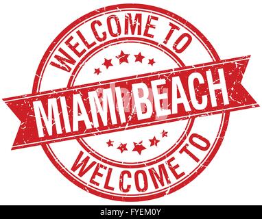 Bienvenue à Miami Beach du ruban rouge stamp Illustration de Vecteur