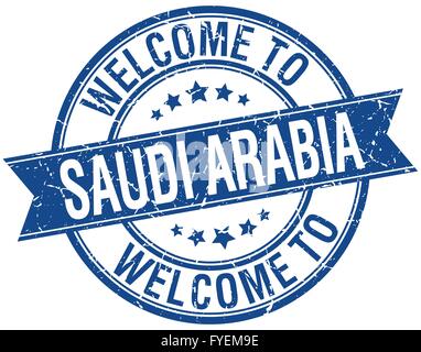 Bienvenue à l'Arabie saoudite du ruban bleu stamp Illustration de Vecteur