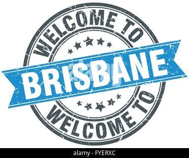 Bienvenue à Brisbane ronde bleu vintage stamp Illustration de Vecteur