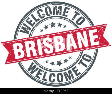 Bienvenue à Brisbane rouge rond vintage stamp Illustration de Vecteur