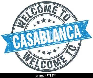 Bienvenue à Casablanca round bleu vintage stamp Illustration de Vecteur