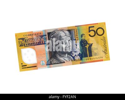 Cinquante dollars australien remarque isolée sur fond blanc Banque D'Images