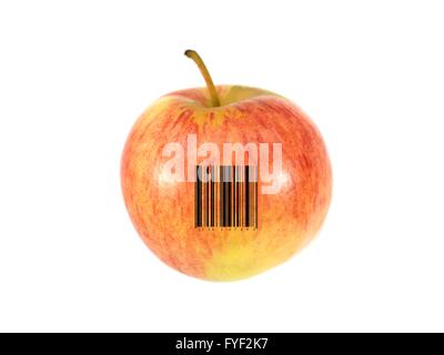 Une pomme avec un code-barres isolé sur fond blanc Banque D'Images