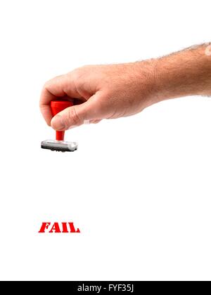 Un tampon de caoutchouc isolées à main sur un fond blanc. Banque D'Images