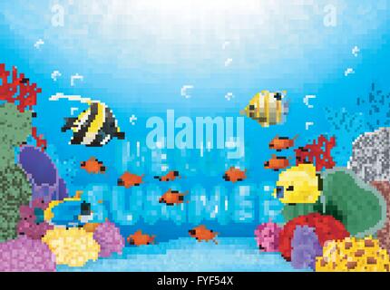 Cartoon avec de beaux poissons tropicaux Underwater World Illustration de Vecteur