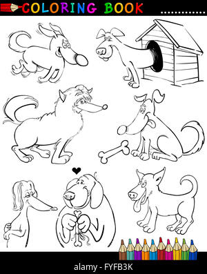 Caricature de chiens pour livre de coloriage ou une page Banque D'Images