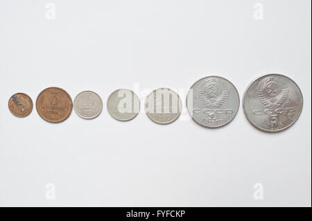 Ensemble de pièces de monnaie rouble russe soviétique, toutes les initiales honorifiques de l'URSS. Banque D'Images