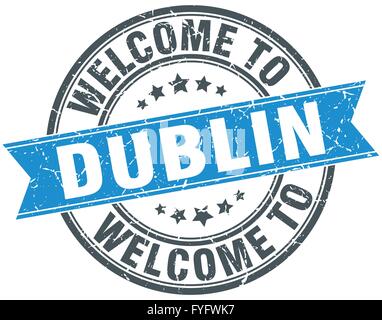 Bienvenue à Dublin ronde bleu vintage stamp Illustration de Vecteur