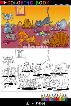 Caricature chats pour livre de coloriage ou une page Banque D'Images