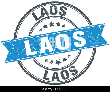 Laos grunge rond bleu ruban vintage stamp Illustration de Vecteur