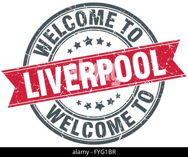 Bienvenue à Liverpool rouge rond vintage stamp Illustration de Vecteur