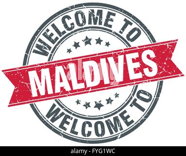 Bienvenue aux Maldives rouge rond vintage stamp Illustration de Vecteur