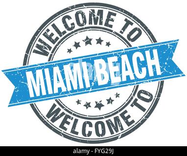 Bienvenue à Miami Beach ronde bleu vintage stamp Illustration de Vecteur