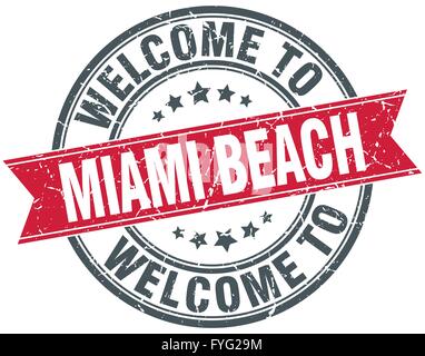 Bienvenue à Miami Beach rouge rond vintage stamp Illustration de Vecteur