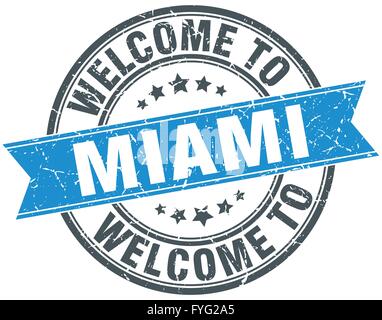 Bienvenue à Miami blue round vintage stamp Illustration de Vecteur