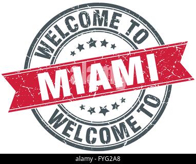 Bienvenue à Miami rouge rond vintage stamp Illustration de Vecteur