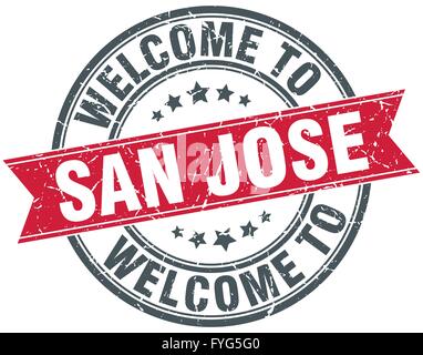 Bienvenue à San Jose rouge rond vintage stamp Illustration de Vecteur