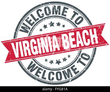 Bienvenue à Virginia Beach rouge rond vintage stamp Illustration de Vecteur