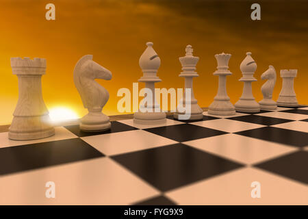 Image composite de blanc pièces des échecs dans une rangée Banque D'Images