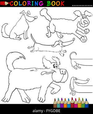 Les chiens et les chiots dessin à colorier Banque D'Images