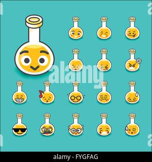 Collection de bouteille emoticon différence tube à essai de laboratoire chimique cartoon vector illustration Illustration de Vecteur